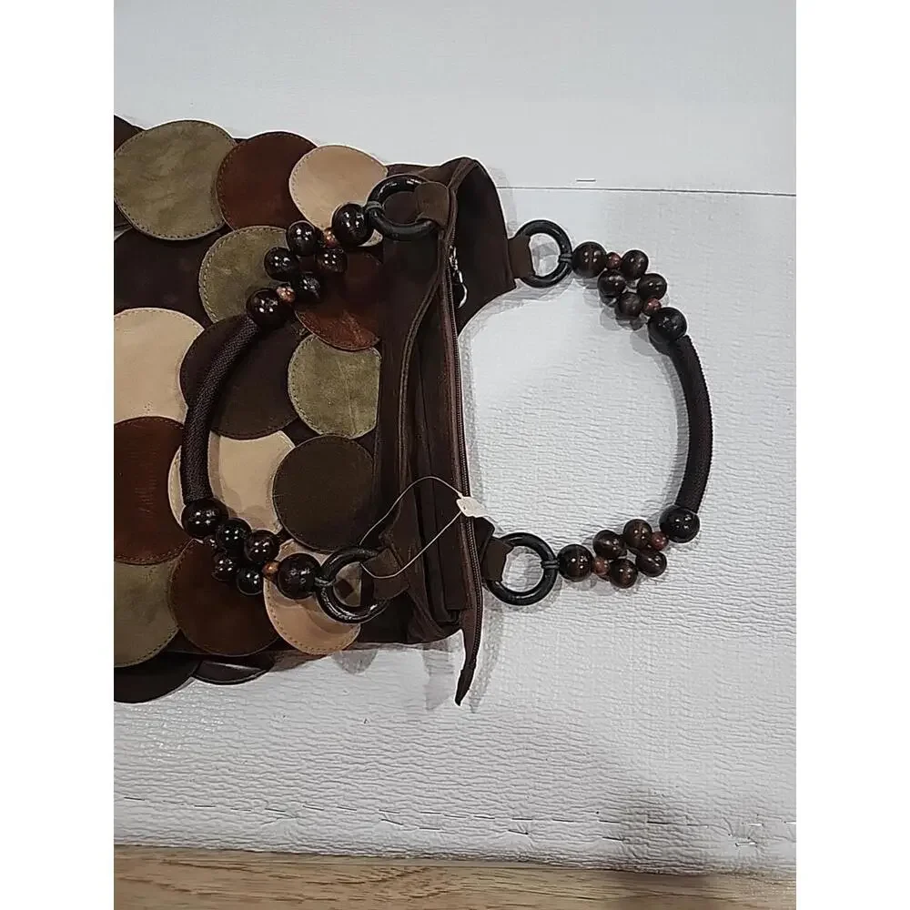 Womens Boho Aldos Faux Leather Wooden Beeded Shoulder Purse Hand Bag - Picture 6 of 9